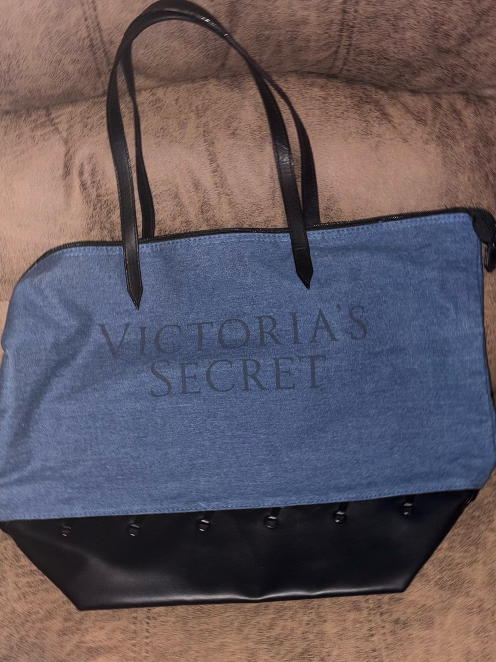 Victoria's Secret Denim Blue and Black Two-Tone Tote - Excellent Condition